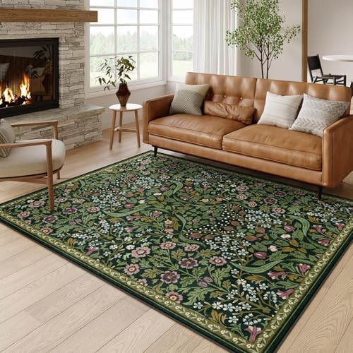 Moynesa Vintage Floral 5x7 Area Rug, Green Washable Rugs for Living Room - Image 6