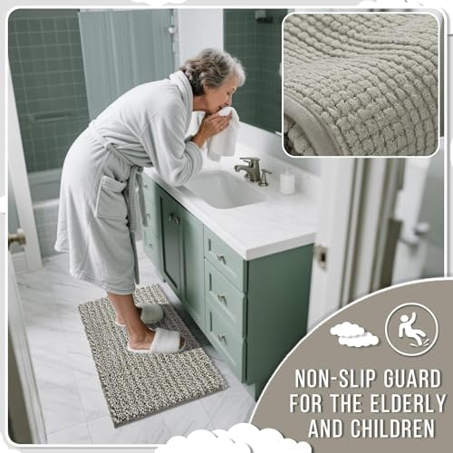 Yimobra Long Bathroom Rugs Non Slip Washable 44x24 Inch - Ultra Soft Absorbent Chenille Bath Mat, Quick Dry Shaggy Floor Carpet for Tub Shower, Sand Home Decor Accessories - Image 6
