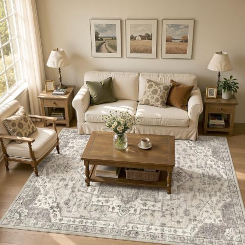 UERMEI 6x8 Area Rug for Living Room Washable Vintage Non Slip Beige Carpet - Image 7