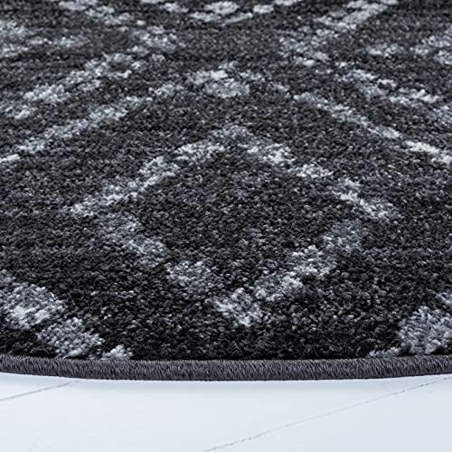 SAFAVIEH Adirondack Collection Area Rug - 6' Round, Black & Ivory, Modern Diamond Distressed Design, Non-Shedding & Easy Care, Ideal for High Traffic Areas in Living Room, Bedroom (ADR131A) - Image 4