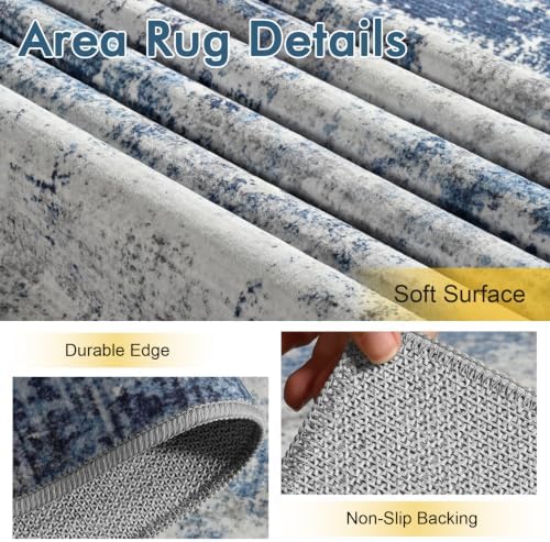 5x7 Ft Abstract Washable Area Rugs for Living Room Blue - Image 6