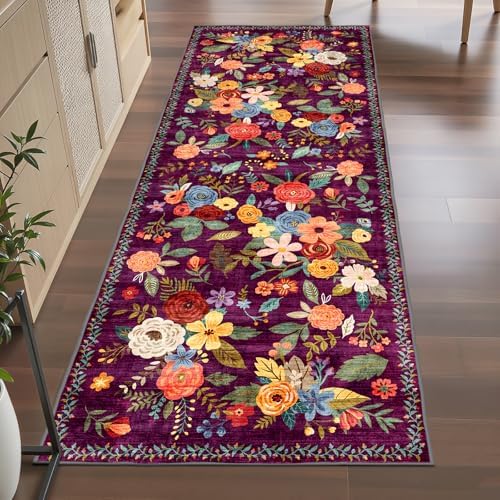 Purple Floral Hallway Runner Rug 3x7 for Bedroom Kitchen - Image 5