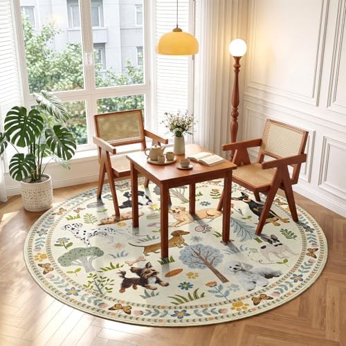 ST. BRIDGE 4ft Beige Round Area Rug, Washable Boho Animal Dog Non-Slip Circle Rug, Soft Thin Stain-Resistant Low-Pile Carpet for Entryway Kitchen Living Room Bedroom Nursery Kids Playroom - Image 7