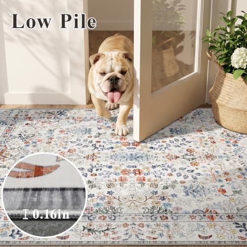 Vintage 8x8 Square Area Rug: Washable Boho Rug Soft Low-Pile Carpet Beige - Image 6