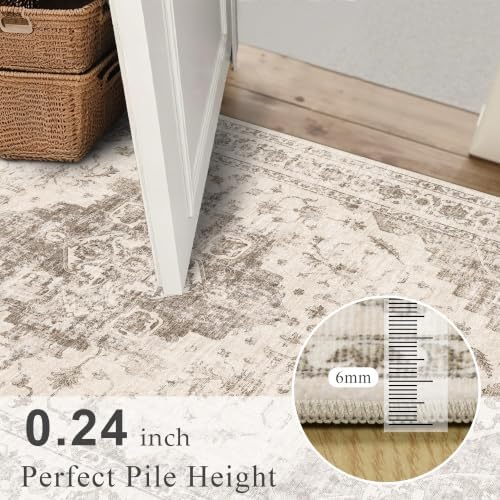 2.6x8 Washable Kitchen Runner Rug Soft Medallion Taupe Throw Carpet - Image 6
