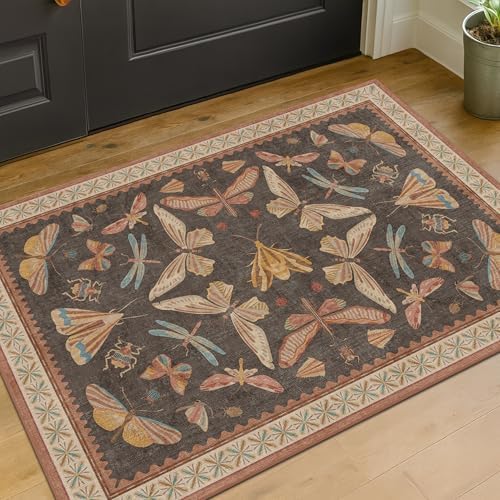 Vintage 2x3 Entry Way Rugs Indoor, Stain Resistant Washable Kitchen Rugs Non Slip, Small Soft Carpet for Bathroom, Powder Room, Insect Boho Indoor Décor, Low Pile & Stain Resistant (Orange and Brown) - Image 6
