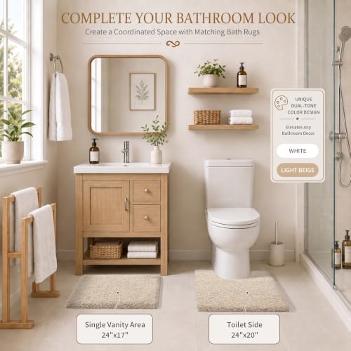 Yimobra Toilet Rugs U Shaped 24X20, Ultra Soft and Water Absorbent Bath Mats, Non Slip Fluffy Luxury Microfiber Contour Bath Rugs for Toilet, Dry Quick, Machine Washable, Light Beige and White - Image 6