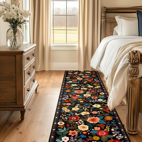 Floral Washable 2x10 Area Rugs Runner Entryway Hallway Black - Image 6
