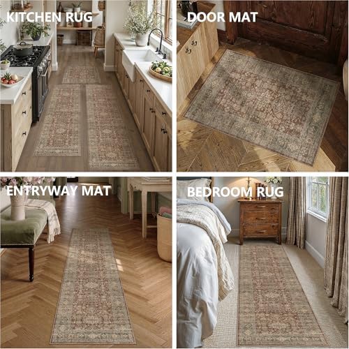 Washable Vintage Red Kitchen Runner Rug Set of 3 - Image 6