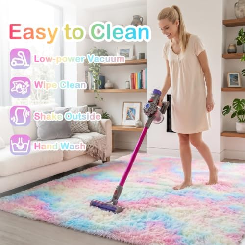 Area Rug for Girls Bedroom Preppy Dorm, Vibrant Rainbow Bedside Rug 3x5 Ft - Image 6