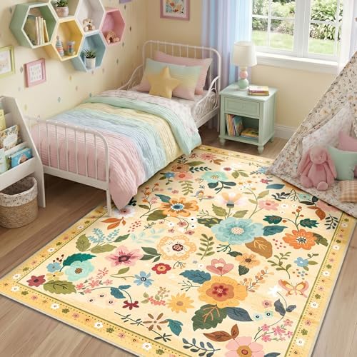 RELEANY Floral Washable 3x5 Area Rugs Yellow/Orange - Image 6