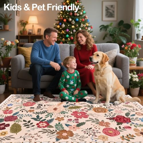 8x10 Washable Area Rugs for Living Room Soft Carpet (Beige Red) - Image 6
