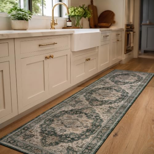 Rugshop Vintage Medallion Machine Washable Non-Slip Runner Rug, 2'x8' Green - Image 6