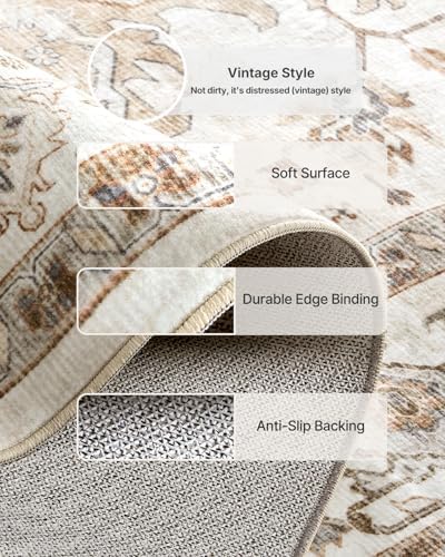 Amada 3x5 Washable Area Rug for Bedroom, Beige, Vintage Pattern - Image 6
