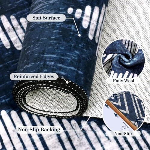 Boho Washable Rugs 6x9ft for Living Room, Navy Blue Low Pile Bedroom Area Rugs Non Slip, Moroccan Soft Kids Nusery Area Floor Carpets for Dining Room Playroom Kitchen Home Office Decor - Image 6