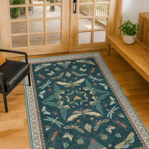 Teal 3x4 Entryway Rug - Washable Door Rug Indoor for Large Kitchen, Living Room, Thin & Foldable Low Pile Insect Décor - Image 6