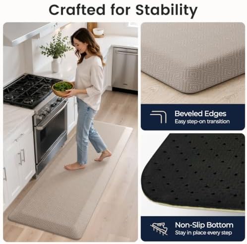 1" Extra Thick Anti Fatigue Kitchen Mats for Floor Standing Desk Mat, Khaki - Image 7