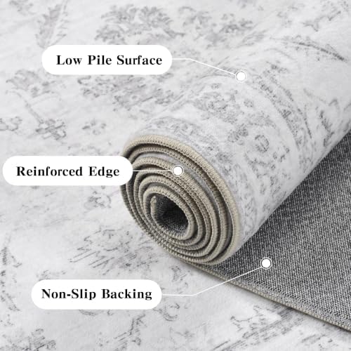 4x6 Washable Bedroom Area Rug Non-Slip Medallion Gray Throw Carpet - Image 7