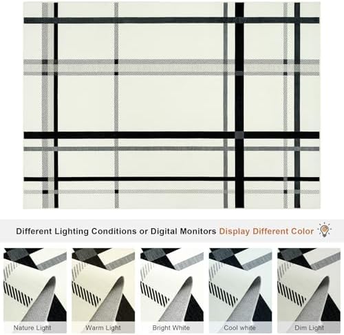 Terrug Beige Striped Checkered Rug for Living Room, 5x7 Washable Area Rugs - Image 7