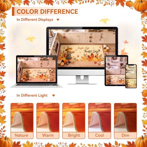 Fall Kitchen Rugs Runner 2.6'x10', Thankful Pumpkin Mats for Hallway - Image 7