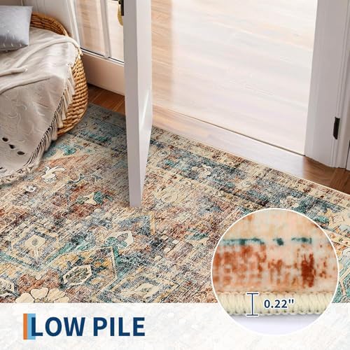 GarveeHome Vintage Area Rug 4x6 Washable Rugs for Living Room Green&Brown - Image 6