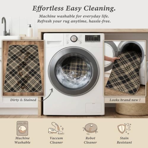 Easy Jute 3x4 Entryway Rug, Washable Non Slip Farmhouse Diagonal Plaid - Image 6