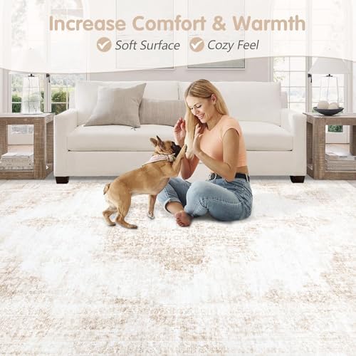 Area Rug 10x14 Vintage Rugs: Large Washable Living Room Rug Retro Medallion Distressed Soft Low Pile Non-Slip Rugs Indoor Floor Carpet for Bedroom Nursery Dining Table Office (Beige,10'x14') - Image 6
