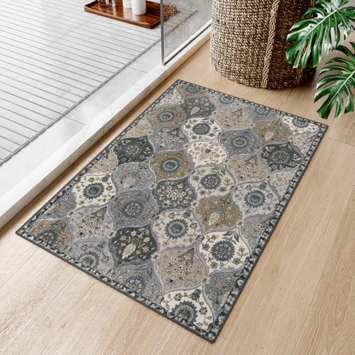 Lahome Moroccan Area Rug, 2x3 Entryway Rug Washable Grey Indoor Door Mat - Image 6