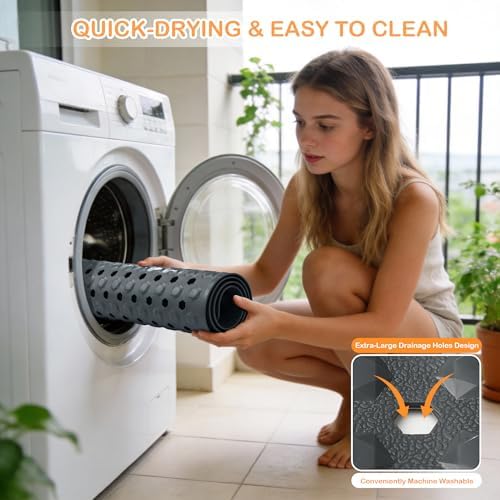 Yimobra Bathtub Mat Non Slip, 34.5"X15.5" Long Shower Mat for Inside Shower, Machine Washable Bath Mat with Drain Holes & Strong Suction Cups, Soft on Feet, Bathroom Essentials, Dark Grey - Image 6
