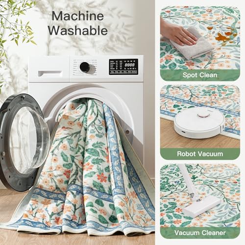Lofus 8x10 Floral Living Room Rug, Washable Large Area Rugs White Green - Image 6