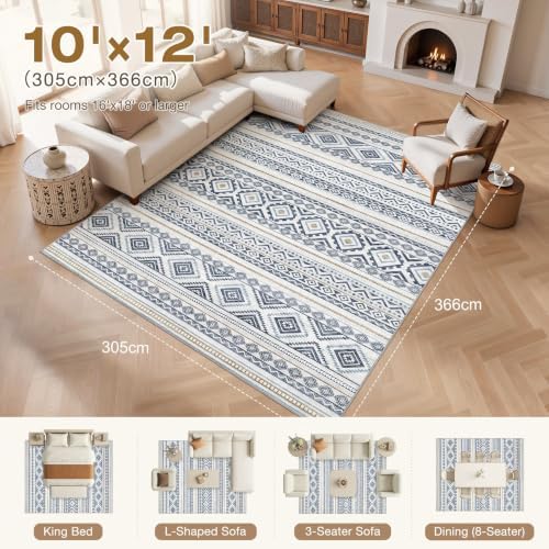 cotiled Boho 10x12 Area Rug for Living Room: Large Moroccan Washable Rug - Image 7