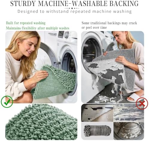 Yimobra Bathroom Rugs Non Slip Washable - Ultra Soft Absorbent Chenille Bath Mat, Quick Dry Shaggy Floor Carpet for Tub Shower, Green Home Decor Accessories, 24x17 Inch - Image 6
