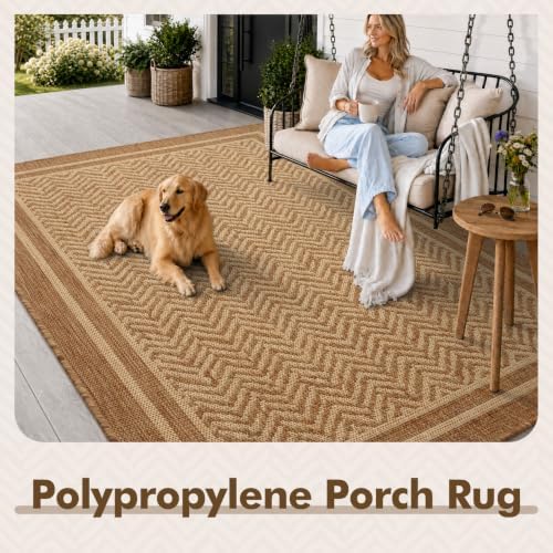 MontVoo-Outdoor Rug-Patio Rug 4x6 Polypropylene Indoor Outdoor Rugs Outdoor Carpet for Patio Deck Balcony Porch, Textured Weave, Durable for High Traffic, Fade-Resistant, Boho Farmhouse Neutral Brown - Image 6