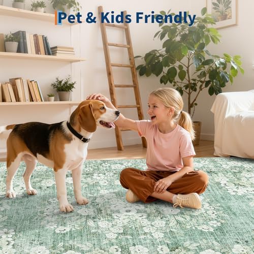 GarveeHome 5ft Washable Round Rug for Dining Room Vintage Bordered Carpet - Image 6