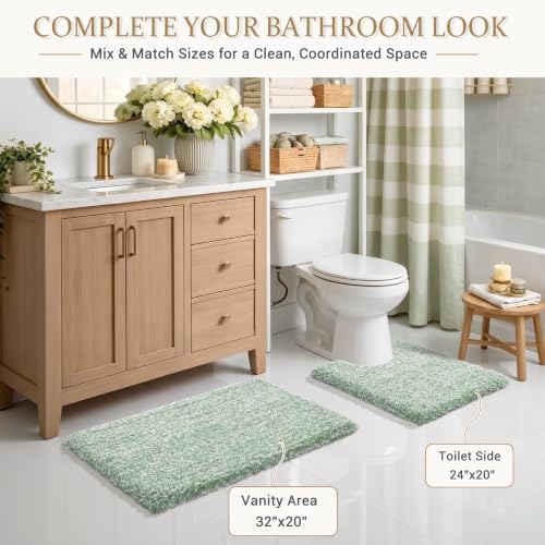 Yimobra Bathroom Rugs Non Slip Washable 32x20, Plush Bath Mat, Green&White - Image 6