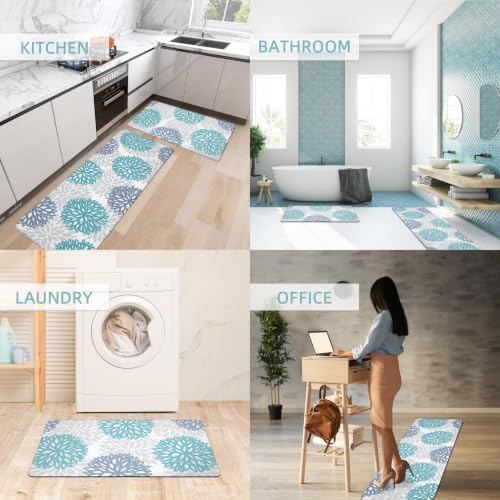 Teal Kitchen Mats Set of 2 Cushioned Anti Fatigue Kitchen Rugs Non Slip Waterproof Runner Memory Foam Kitchen Floor Mat Comfort Standing Mat for Sink,Office,Laundry - Image 6