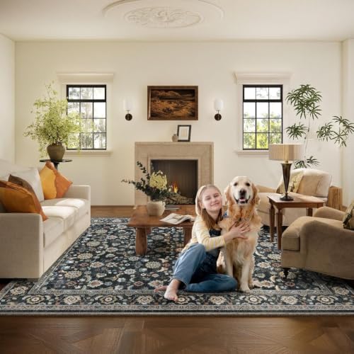 Washable Area Rugs for Living Room: 9x12 Bedroom Rug Vintage Boho Area Rug Stain Resistant Non Slip Low Pile Lightweight Soft Carpets for Living Room Dining Room Kitchen Nursery Kids Room Farmhouse - Image 7