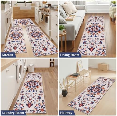 HEBE Boho Kitchen Rugs Set of 3, Non Slip Washable Kitchen Mats for Floor - Image 6