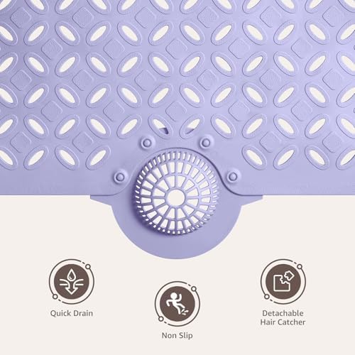 OTHWAY Bath Mat for Tub Non Slip: 39" X 17" Long Bathtub Mat with Hair Catcher│Big Drain Holes Shower Mats for Inside Shower│Machine Washable (Lavender) - Image 7