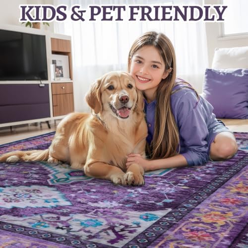Tangsoo Purple 2x3 Washable Rugs for Entryway, Vintage Non Slip Small Rug - Image 7
