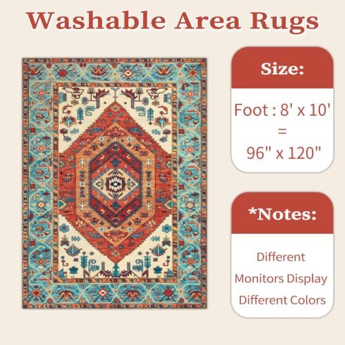 SERISSA 8x10 Washable Non Slip Boho Area Rug for Living Room,Orange - Image 6