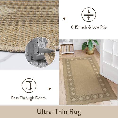 LIVEBOX Scalloped Easy Jute 2x3 Outdoor Rug, Front Door Mat Indoor Outdoor Entryway Rug, Small Washable Non Slip Kitchen Rugs, Tan Diamond Farmhouse Carpet Doormat for Porch Bathroom Doorway Foyer - Image 7