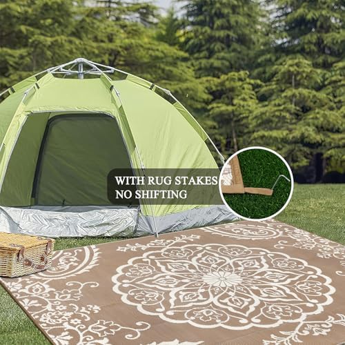 Pauwer Outdoor Rug 8x10, Waterproof Plastic Straw Camping Rug, Boho Brown - Image 6
