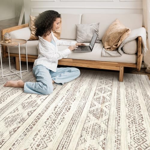 Tortania Area Rug Living Room Rugs - 6x9 Washable Large Soft Neutral Boho Moroccan Bohemian Farmhouse Rug Indoor Floor Carpet for Bedroom Under Dining Table Home Office Decor - Brown - Image 7