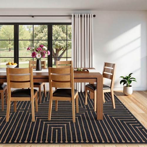Lahome 8x10 Indoor Outdoor Rug, Black Easy Jute Farmhouse Geometric Rug - Image 6