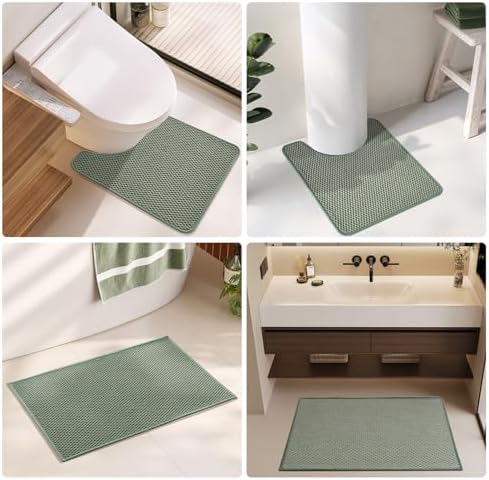 TYUU Bathroom Rugs Non Slip Washable, Super Absorbent Thin Bath Mat Quick Dry Low Pile Bathroom Rug, Sage Green 20"x48" - Image 6