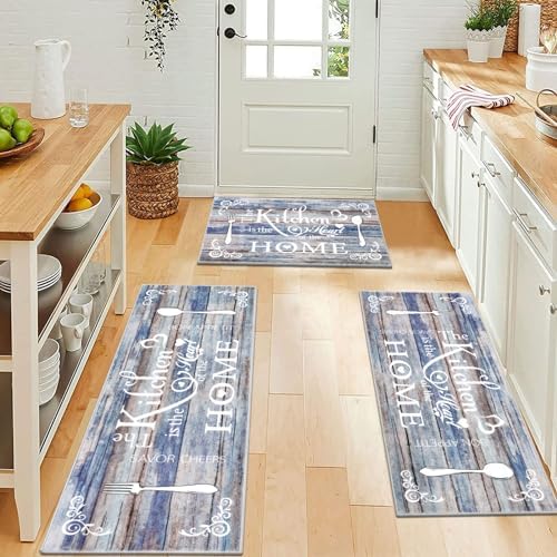 Vaukki Boho Kitchen Rug Sets 3 Piece,Blue Brown Washable Kitchen Floor Mat - Image 6