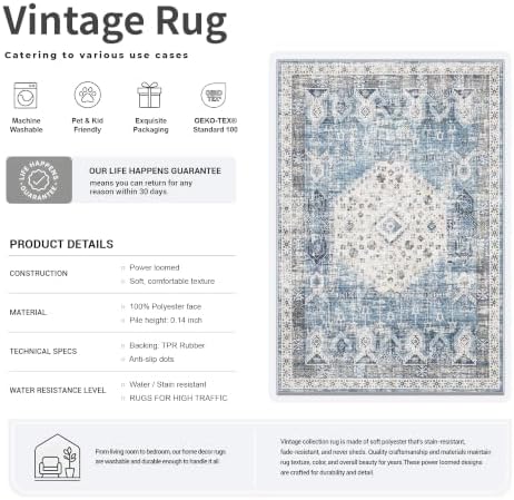 Hallway Washable Runner Rug 2'6x12 - Kitchen Runner Rugs with Non Slip Backing Stain Resistant Rugs for Living Room Bedroom Carpet Distressed Rug Floor Deocr Mat (2‘6''x12', Aqua Blue) - Image 6