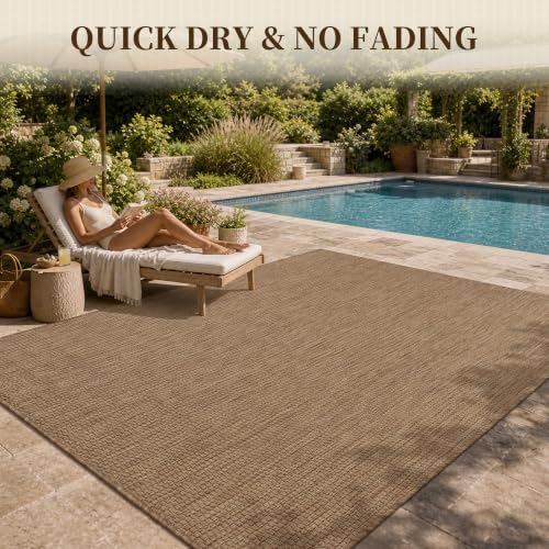 PADOOR-Outdoor Rug-Patio Rug 8x10 ft Polypropylene Indoor Outdoor Rugs Outdoor Carpet for Patio Deck Balcony Porch, Textured Weave, Durable for High Traffic, Fade-Resistant, Modern Neutral Brown - Image 6