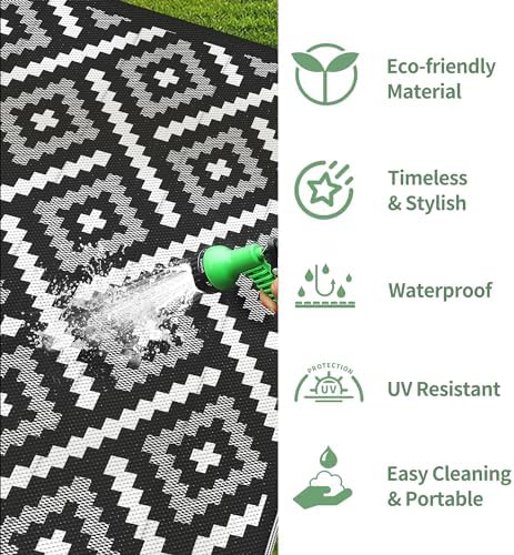 GENIMO Outdoor Rug, Waterproof Plastic Rugs for Patio, 6'x9' Ink White - Image 5
